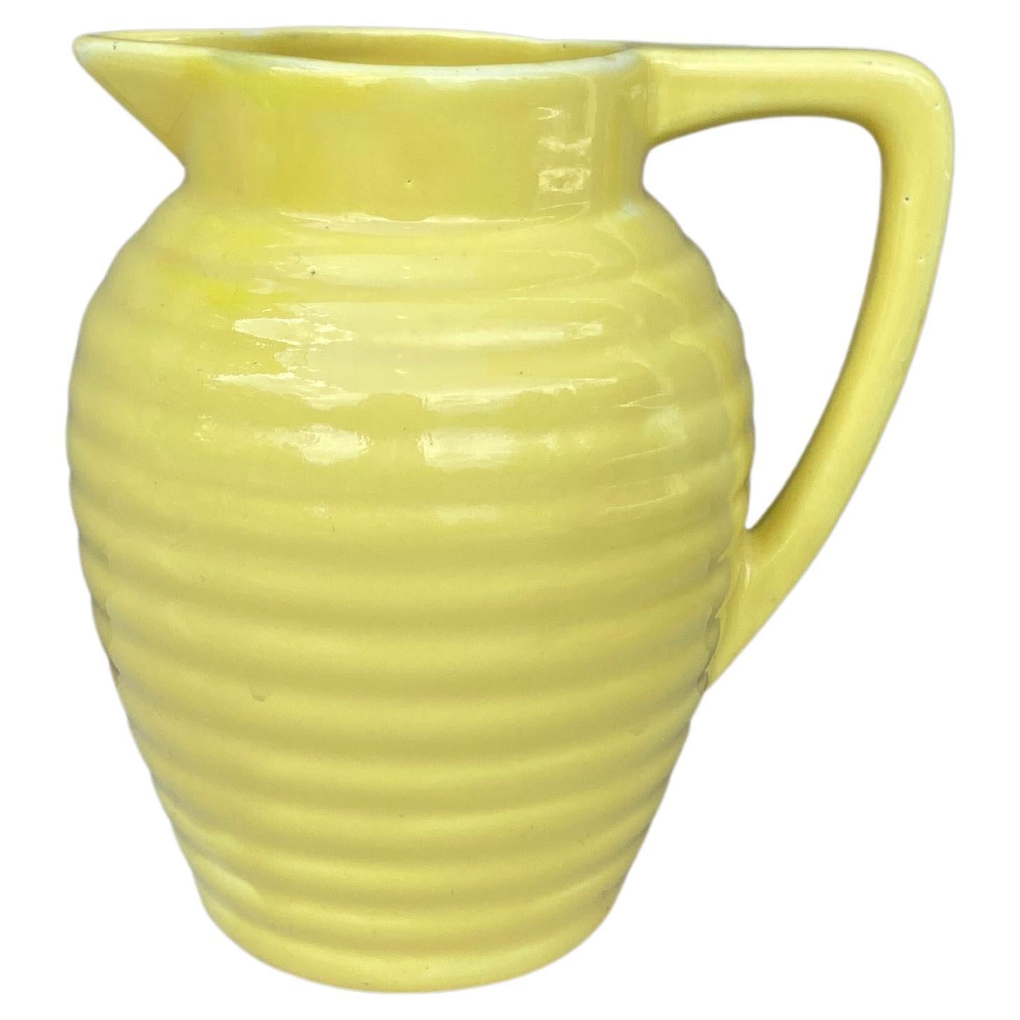 French Yellow Majolica Pitcher Onnaing, circa 1920 For Sale