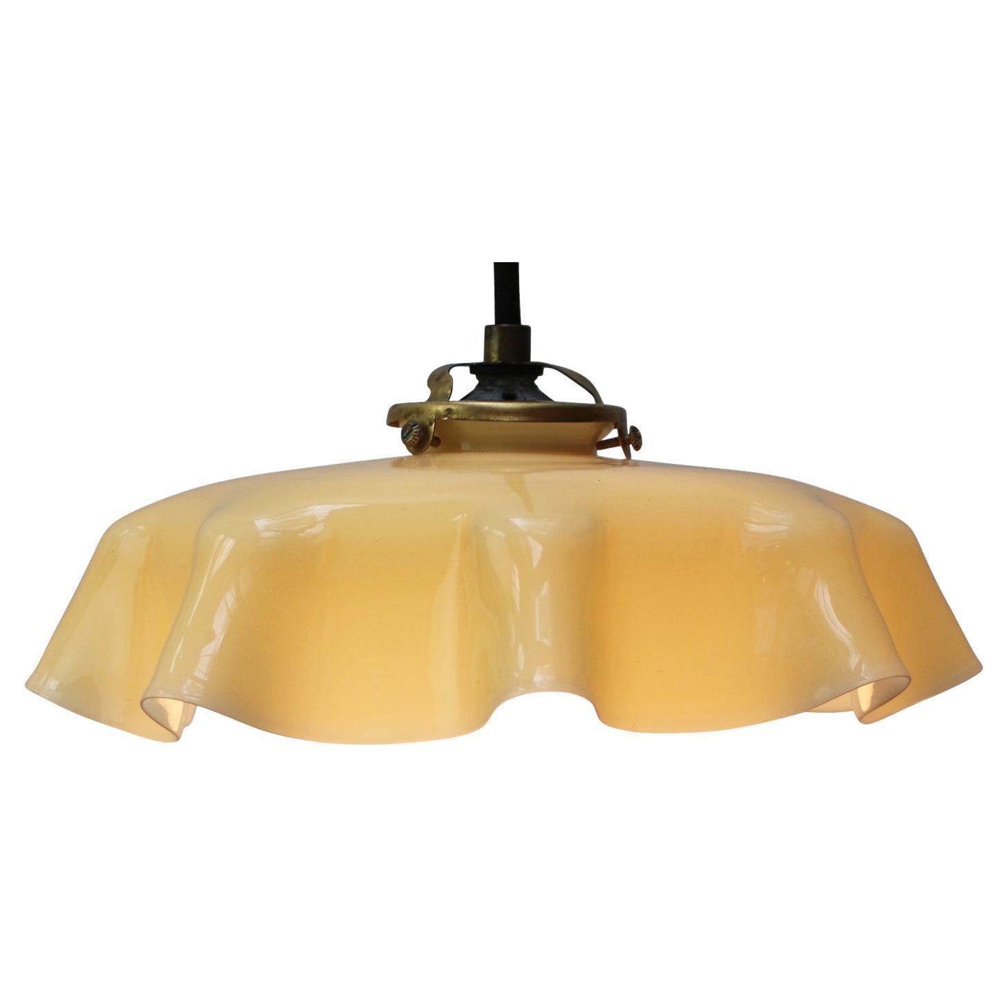 French Yellow Opaline Glass Brass Pendant Lights