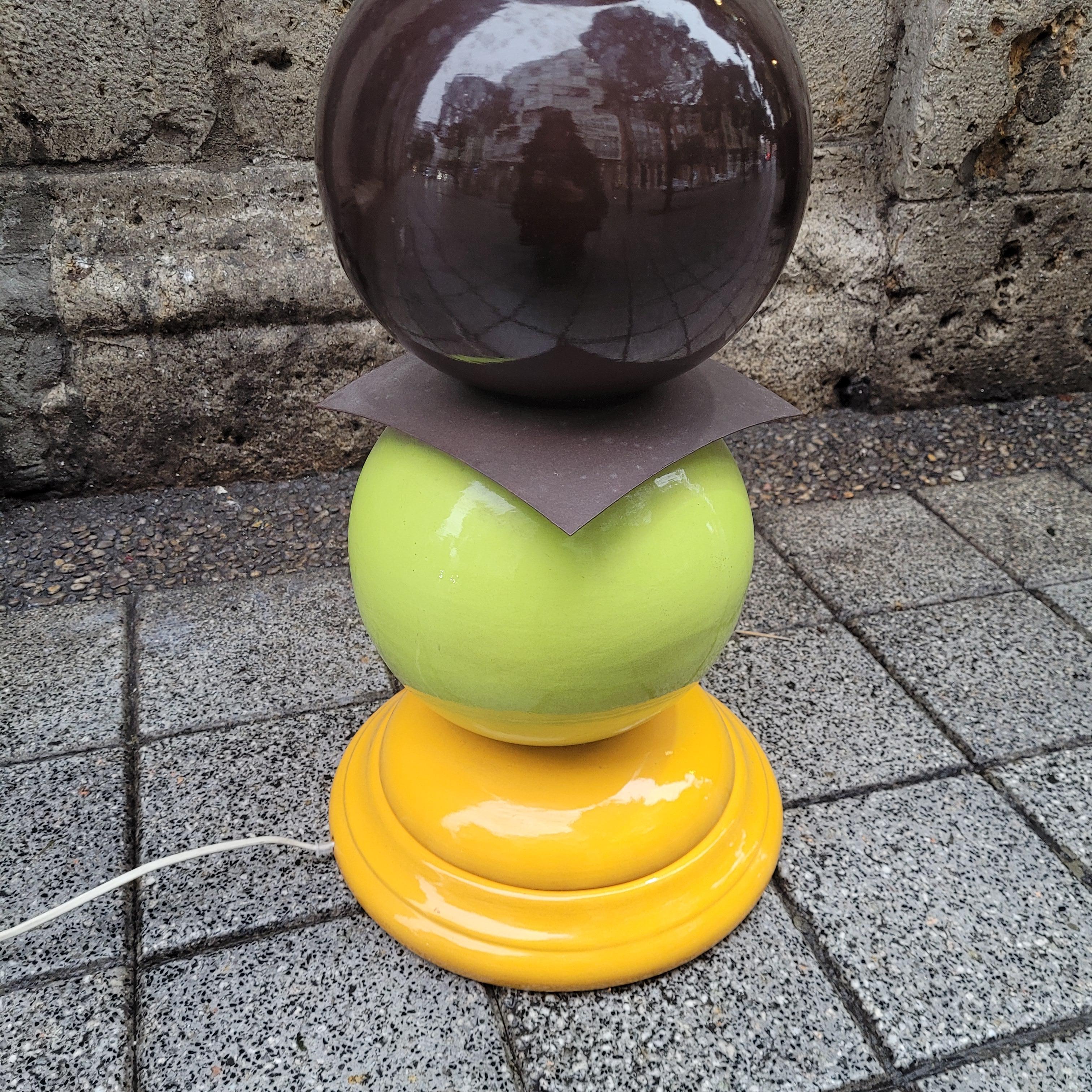 French yellow orange black floor lamp in glazed ceramic, After Chatain 3