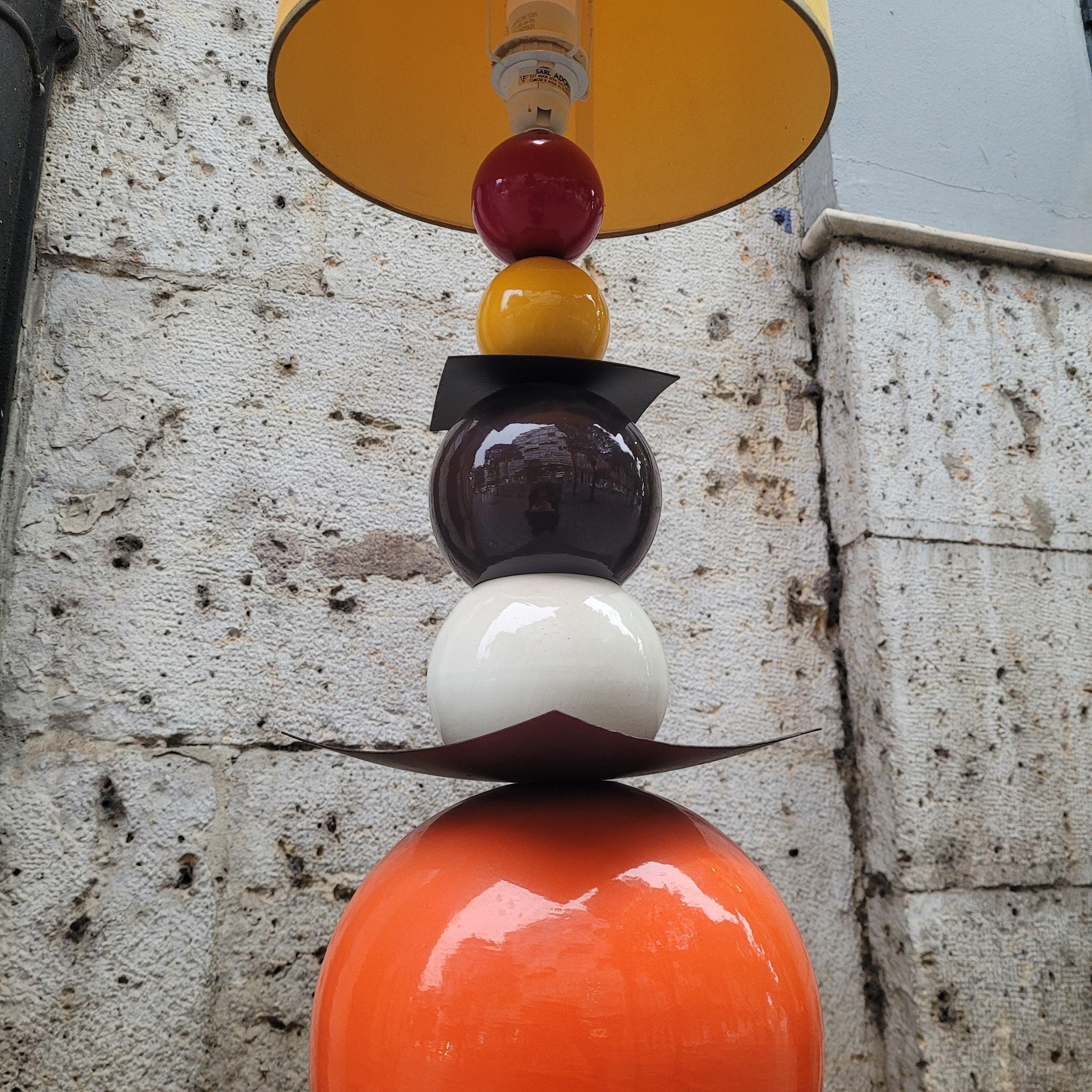 French yellow orange black floor lamp in glazed ceramic, After Chatain 4