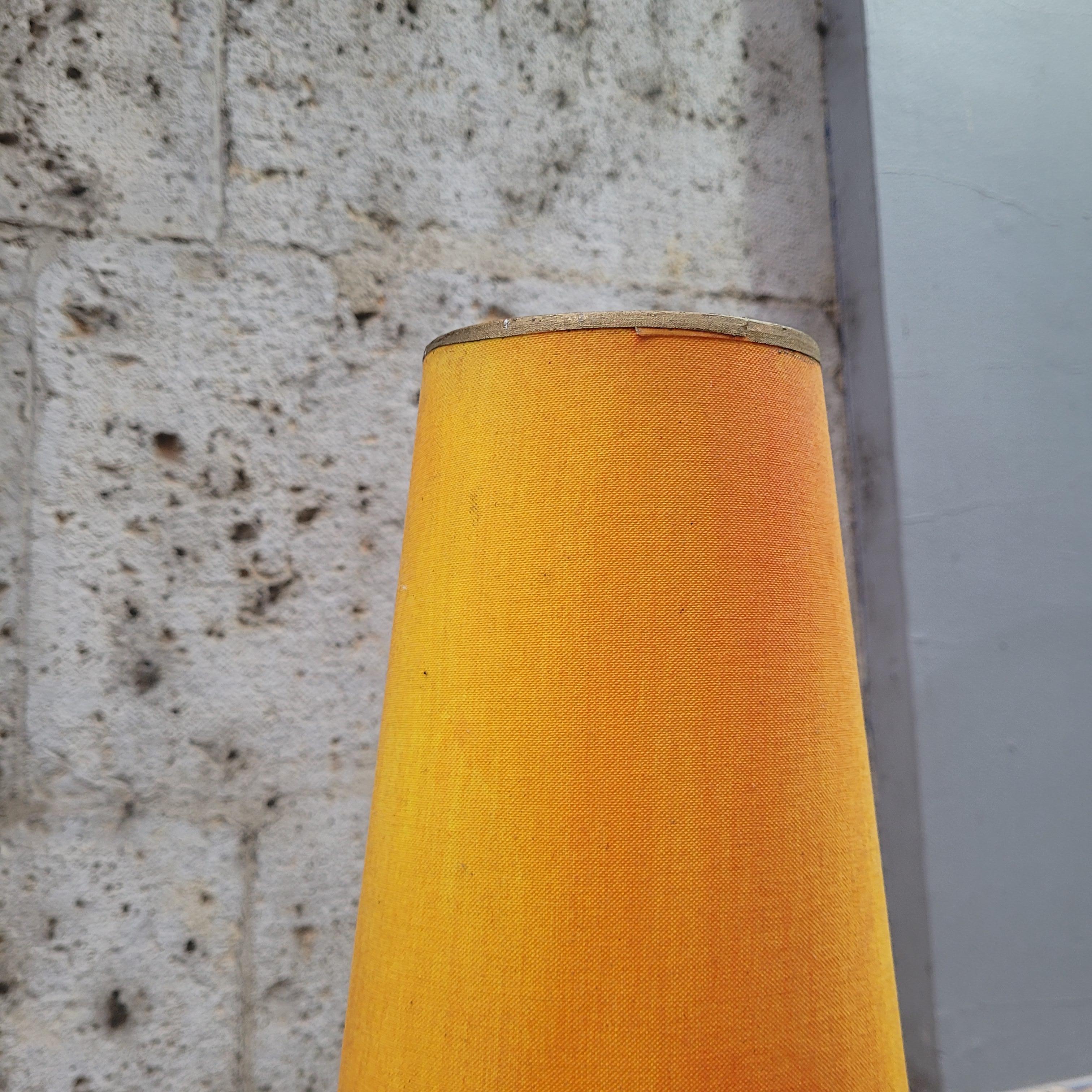 French yellow orange black floor lamp in glazed ceramic, After Chatain 8