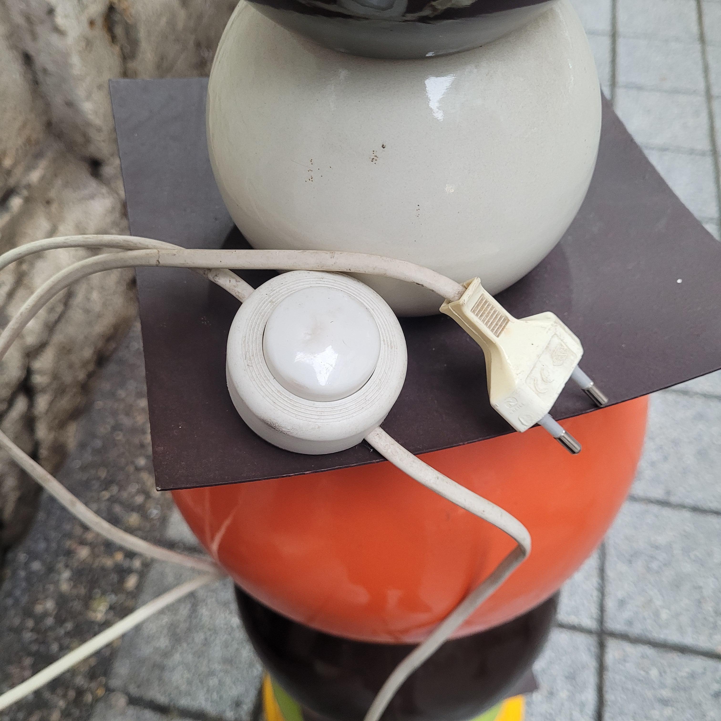 French yellow orange black floor lamp in glazed ceramic, After Chatain 10