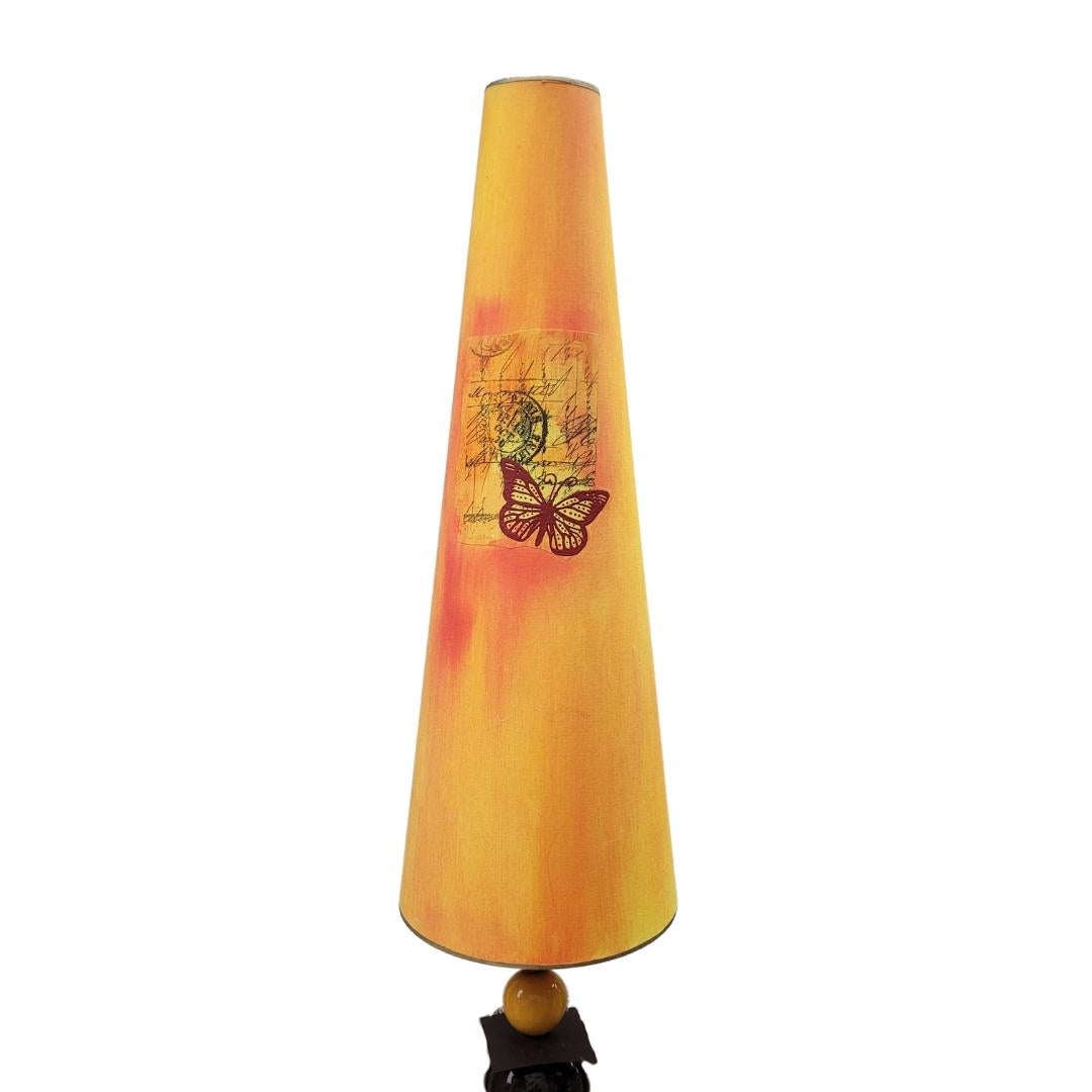 Mid-Century Modern French yellow orange black floor lamp in glazed ceramic, After Chatain