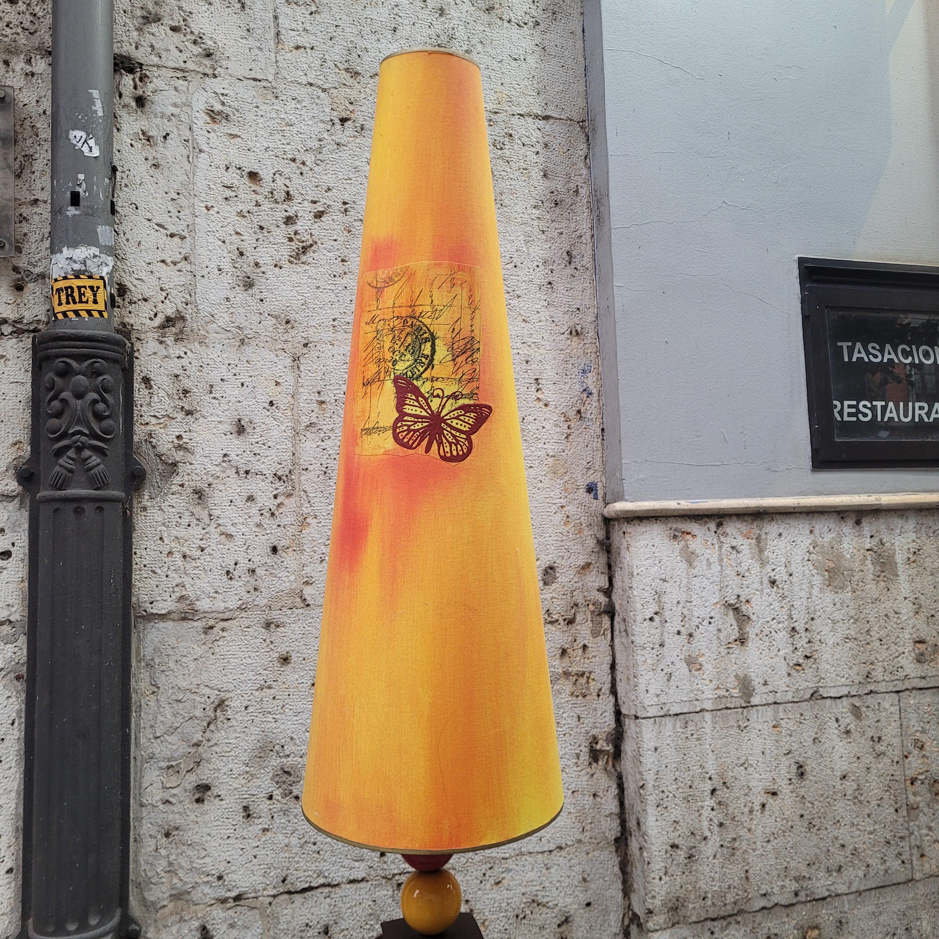 Late 20th Century French yellow orange black floor lamp in glazed ceramic, After Chatain