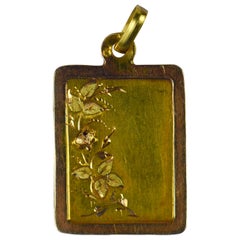 French Yellow Rose Gold Floral Frame Charm Pendant