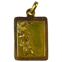 Französischer Blumenrahmen-Charm-Anhänger aus Gelb-Roségold