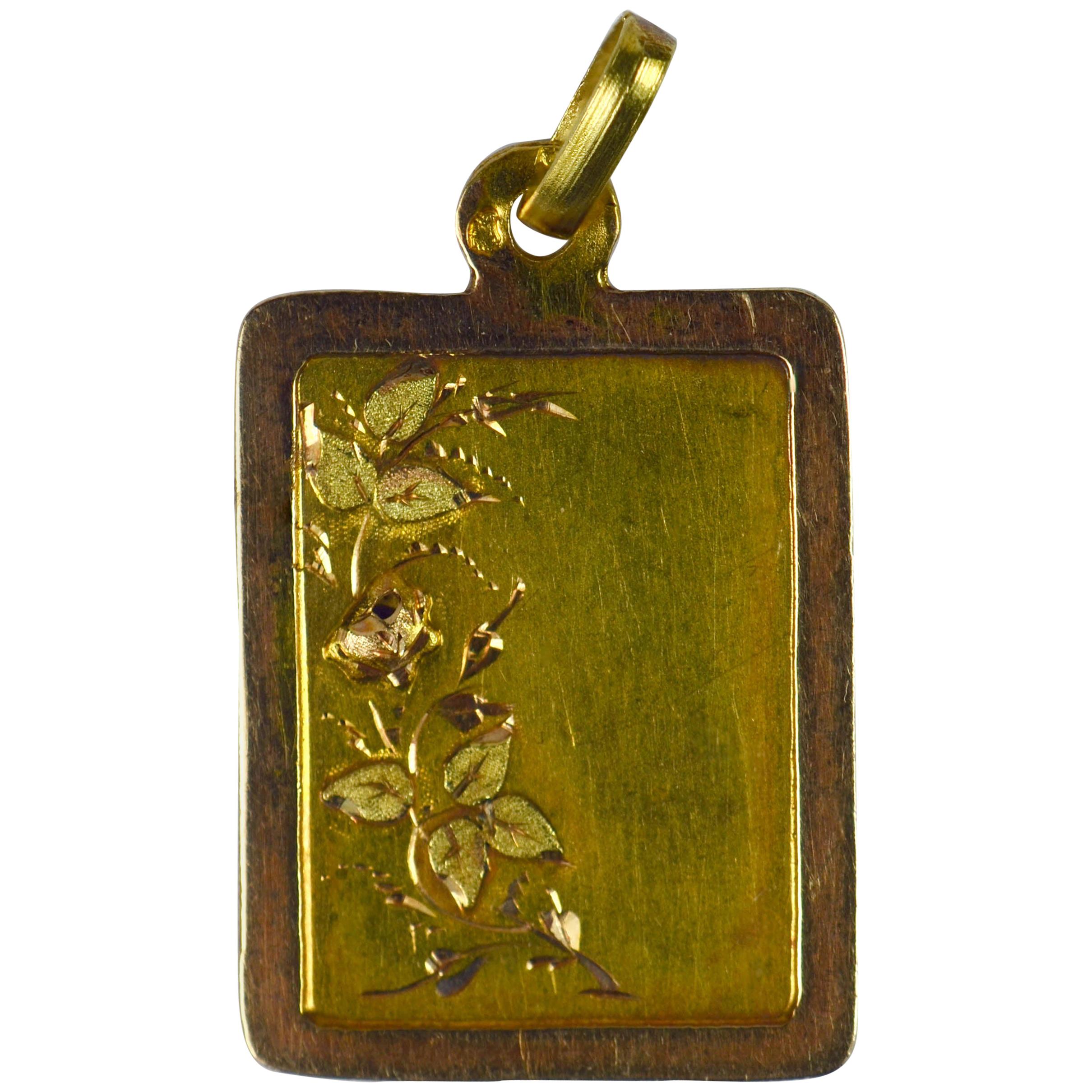 French Yellow Rose Gold Floral Frame Charm Pendant