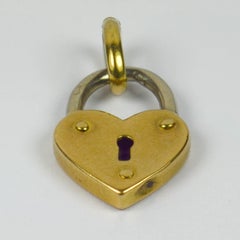 French Yellow White Gold Love Heart Padlock Charm Pendant