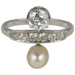 French You 
Me Diamond Natural Pearl Platinum Ring