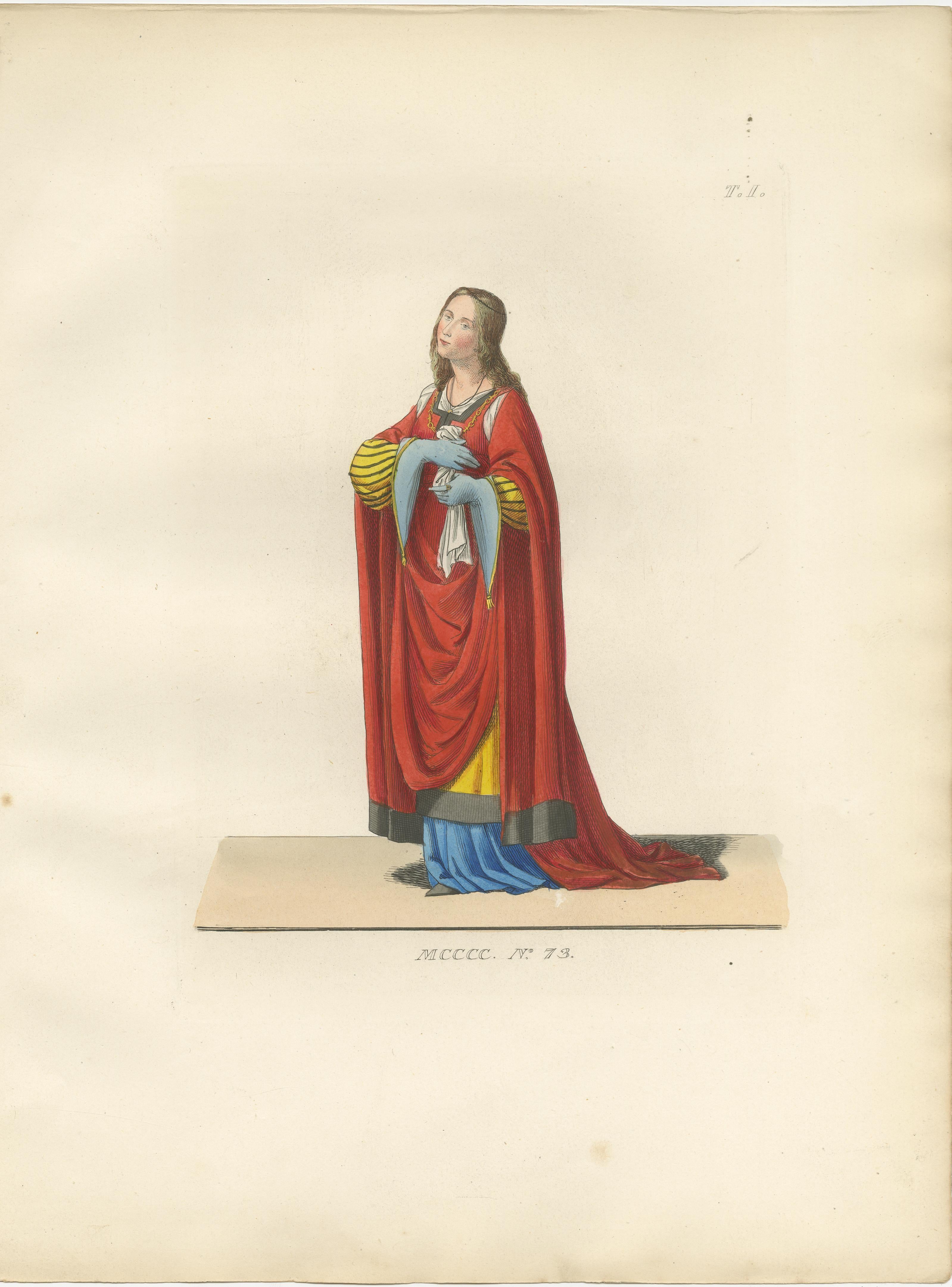 Engraved French Youth, Italian Nobleman and Noblewoman in Renaissance Costume, 1845 Print For Sale