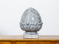 French Zinc Acorn Finial on Lucite Base, Antique Decorative Accent, Circa 1900