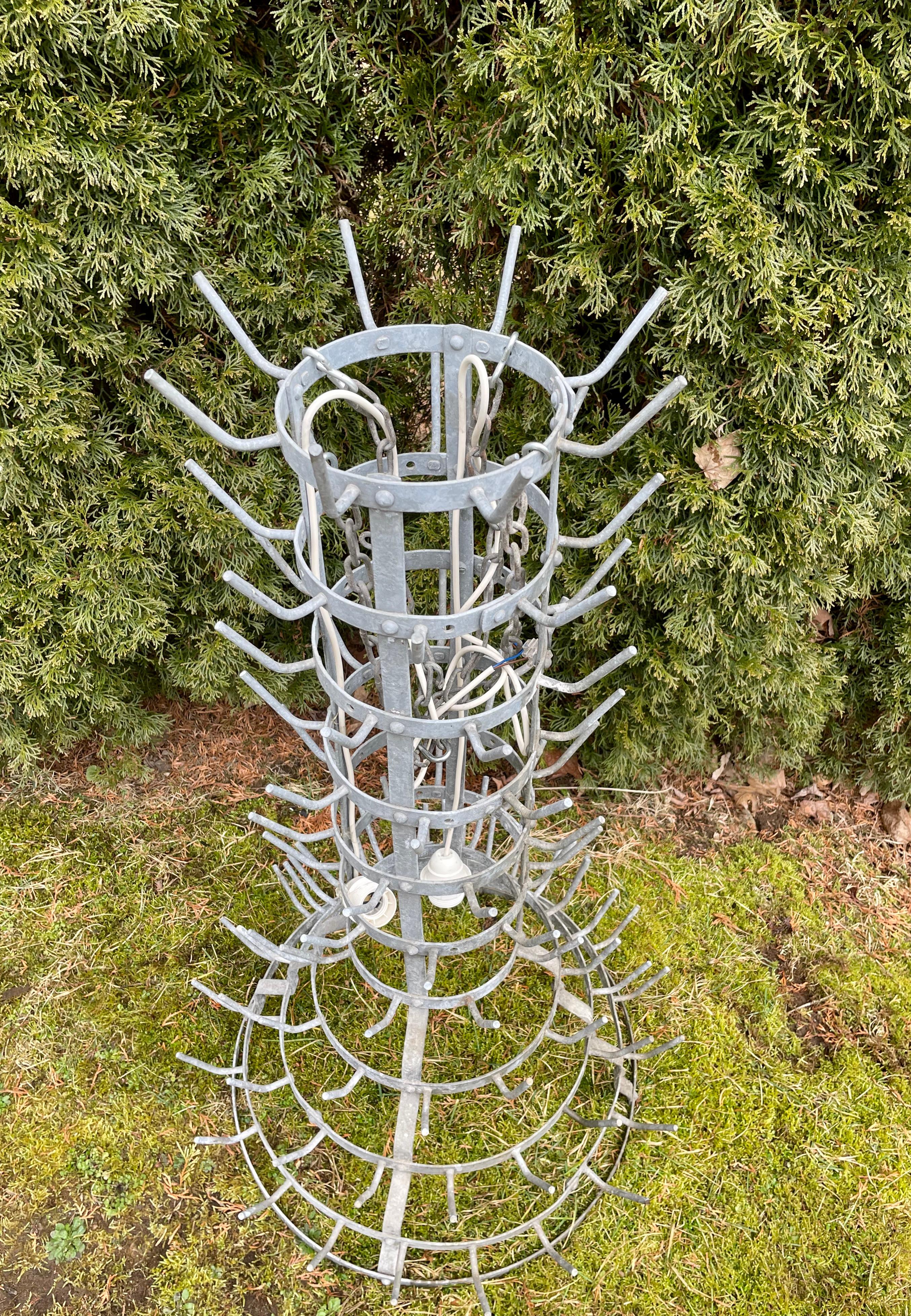 French Zinc Bottle Drying Rack with Prestigious French Wine Bottles In Good Condition For Sale In Woodbury, CT