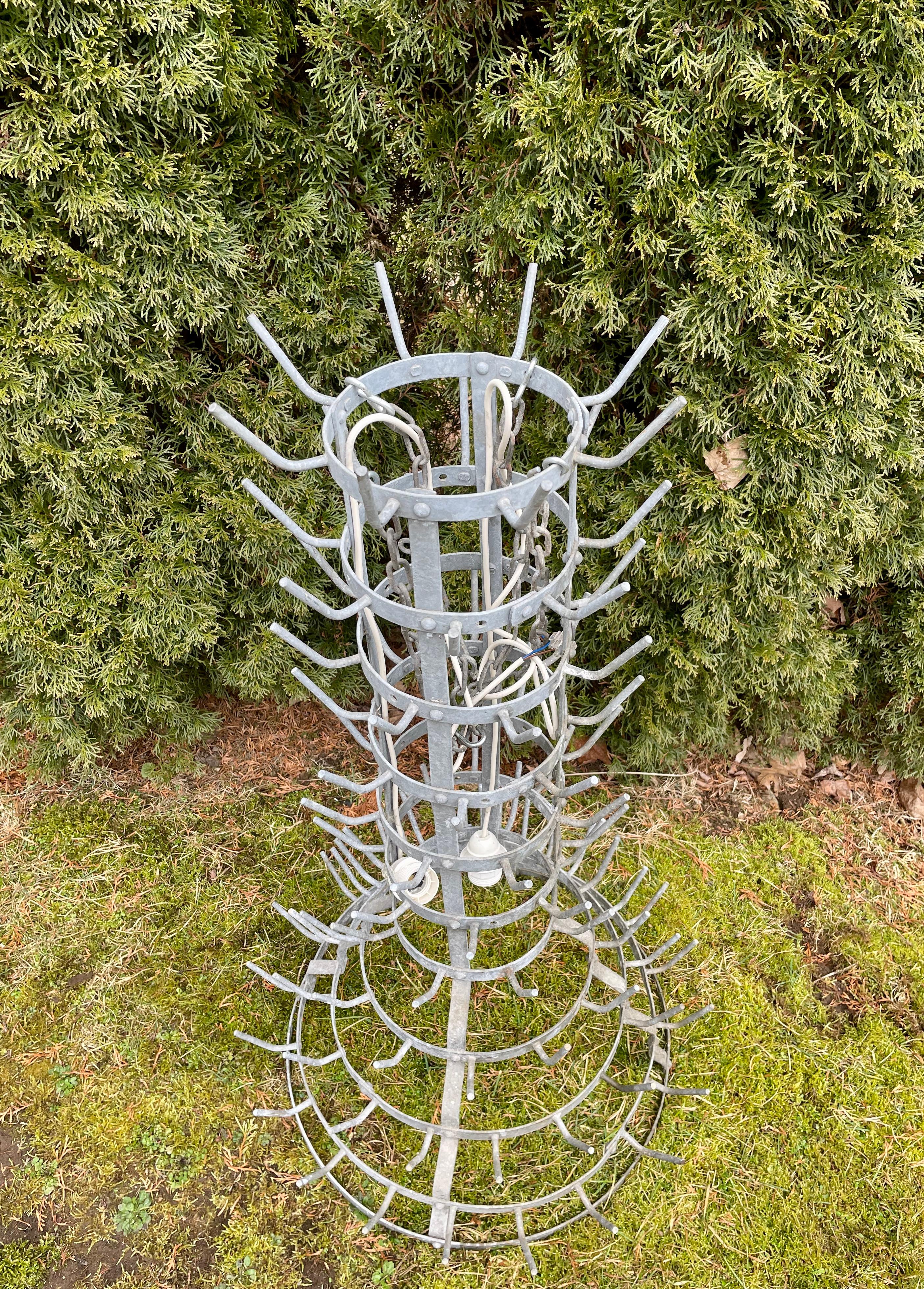 20th Century French Zinc Bottle Drying Rack with Prestigious French Wine Bottles For Sale