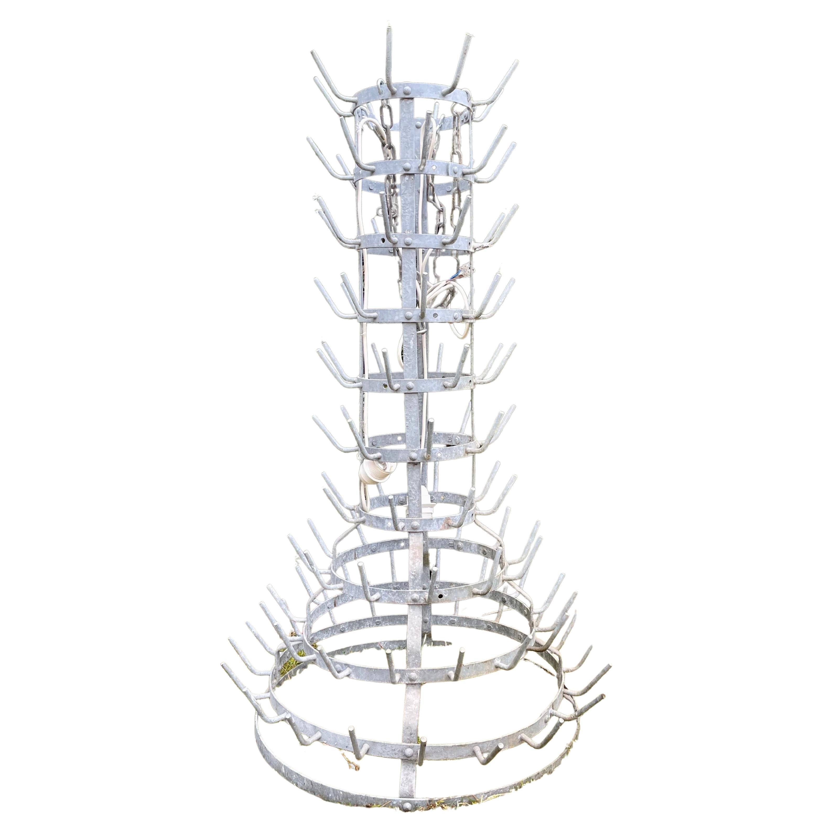 French Zinc Bottle Drying Rack with Prestigious French Wine Bottles For Sale