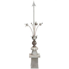 Antique French Zinc Finial with Stemmed Flowers