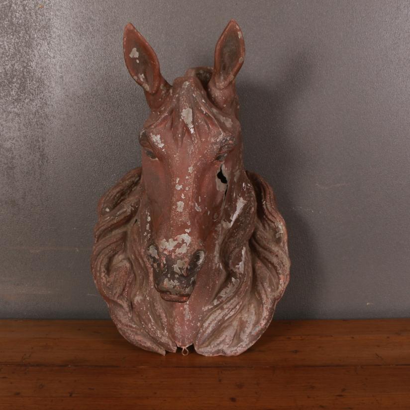 Wonderful 19th century French zinc horse head with the original paint finish, 1890.

Dimensions:
14.5 inches (37 cms) wide
15 inches (38 cms) deep
19 inches (48 cms) high.
   
   