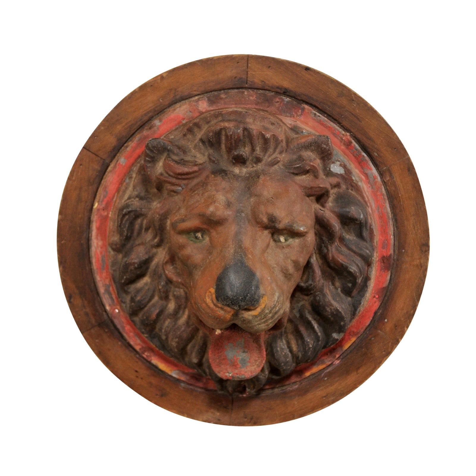 French Zinc Lion Head Wall Plaque from Early 20th Century at 1stDibs