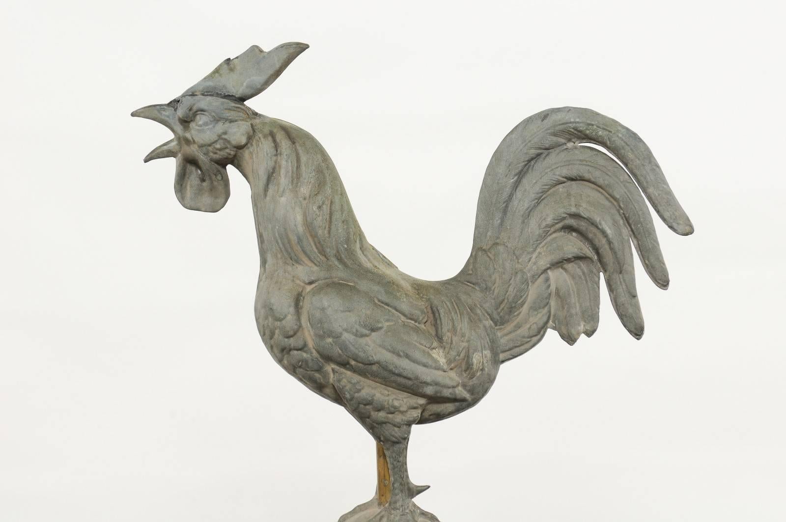 French Zinc Rooster Weathervane on Black Marble Base from the Early 20th Century In Good Condition In Atlanta, GA