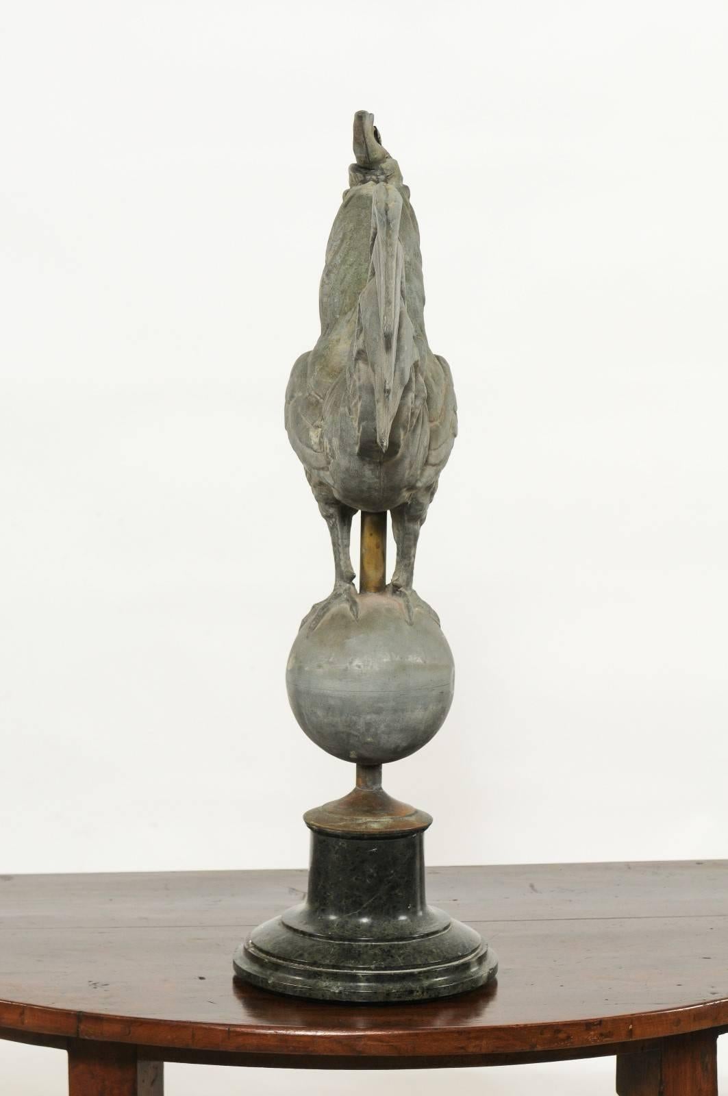French Zinc Rooster Weathervane on Black Marble Base from the Early 20th Century 5