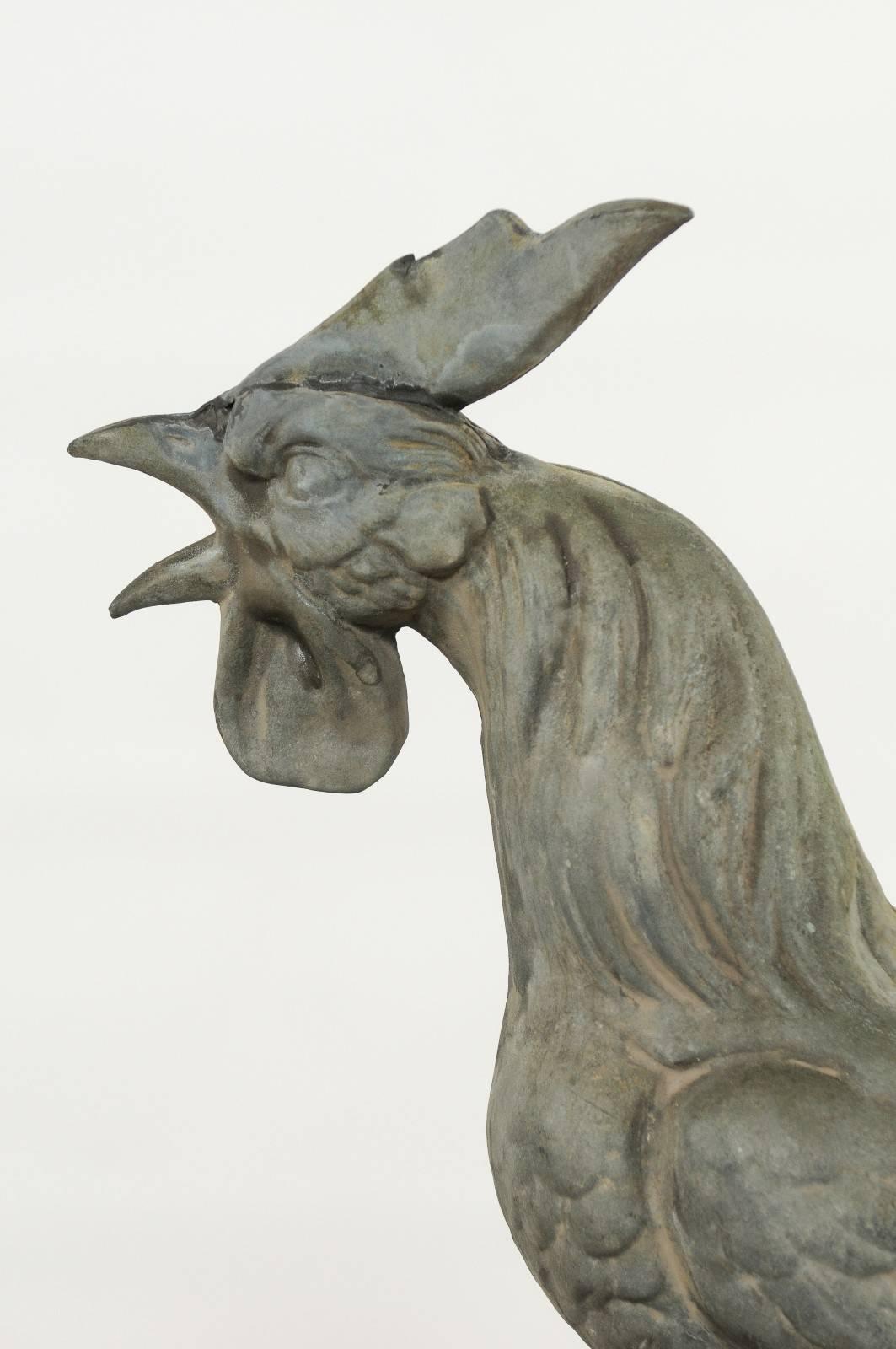 French Zinc Rooster Weathervane on Black Marble Base from the Early 20th Century 6