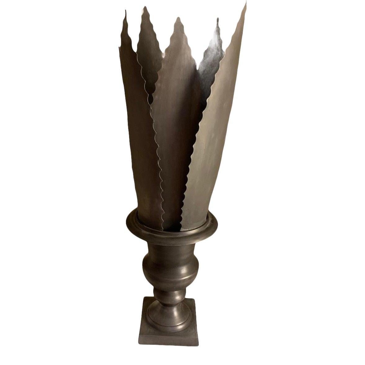 Mid-20th Century French Zinc Sculpture of Agave Cactus Plant in Urn, in the Art Deco Taste
