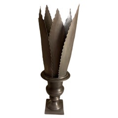 Vintage French Zinc Sculpture of Agave Cactus Plant in Urn, in the Art Deco Taste