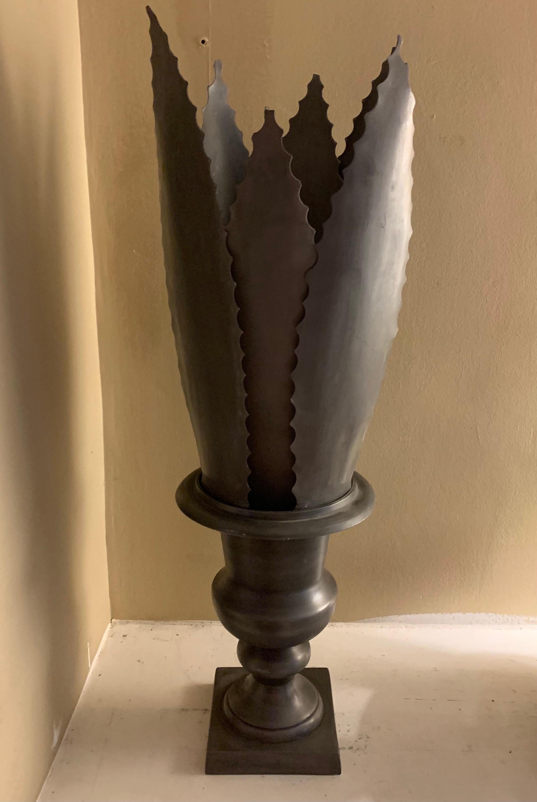 20th Century French Zinc Sculpture of Faux Agave Plant in Urn, in the Art Deco Taste