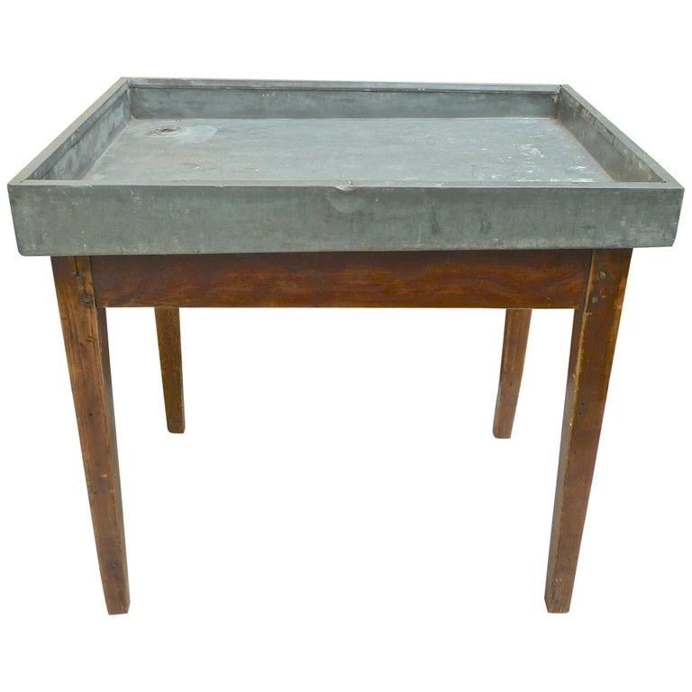 French Xix Zinc Top Flower Potting Table With 1 One Corner Drainage French Xix Zinc Top Flower Potting Table With 1 One Corner Drainage Hole For At 1stdibs