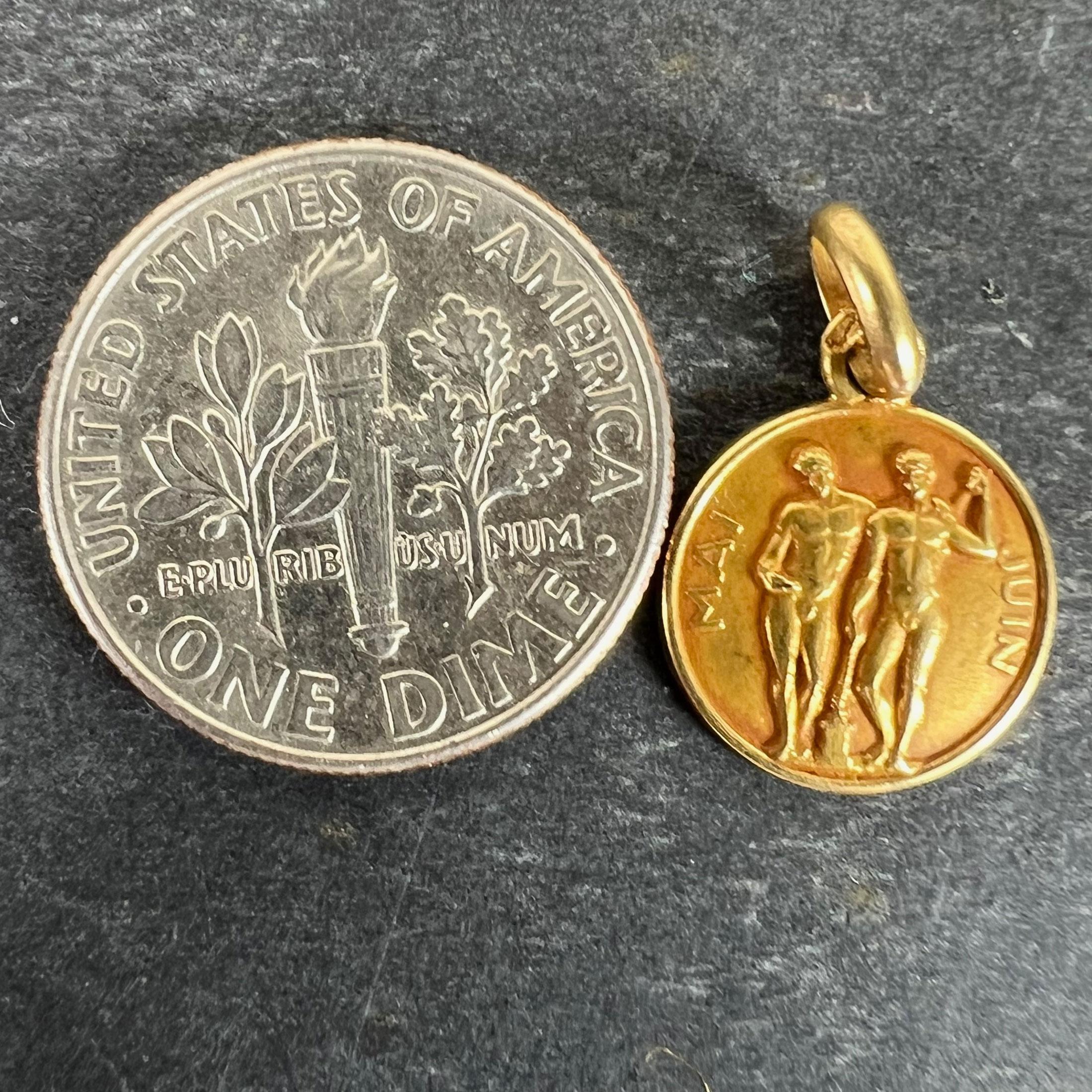 French Zodiac Gemini Starsign 18K Yellow Gold Charm Pendant For Sale 6