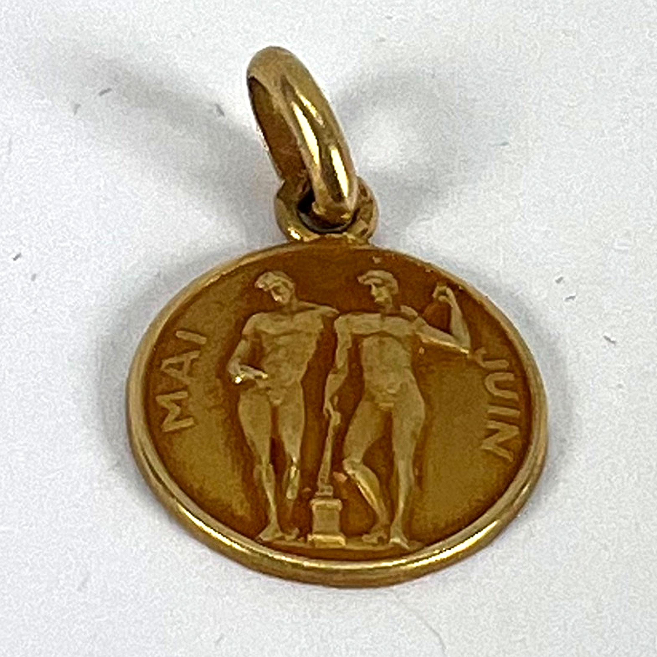 French Zodiac Gemini Starsign 18K Yellow Gold Charm Pendant For Sale 9