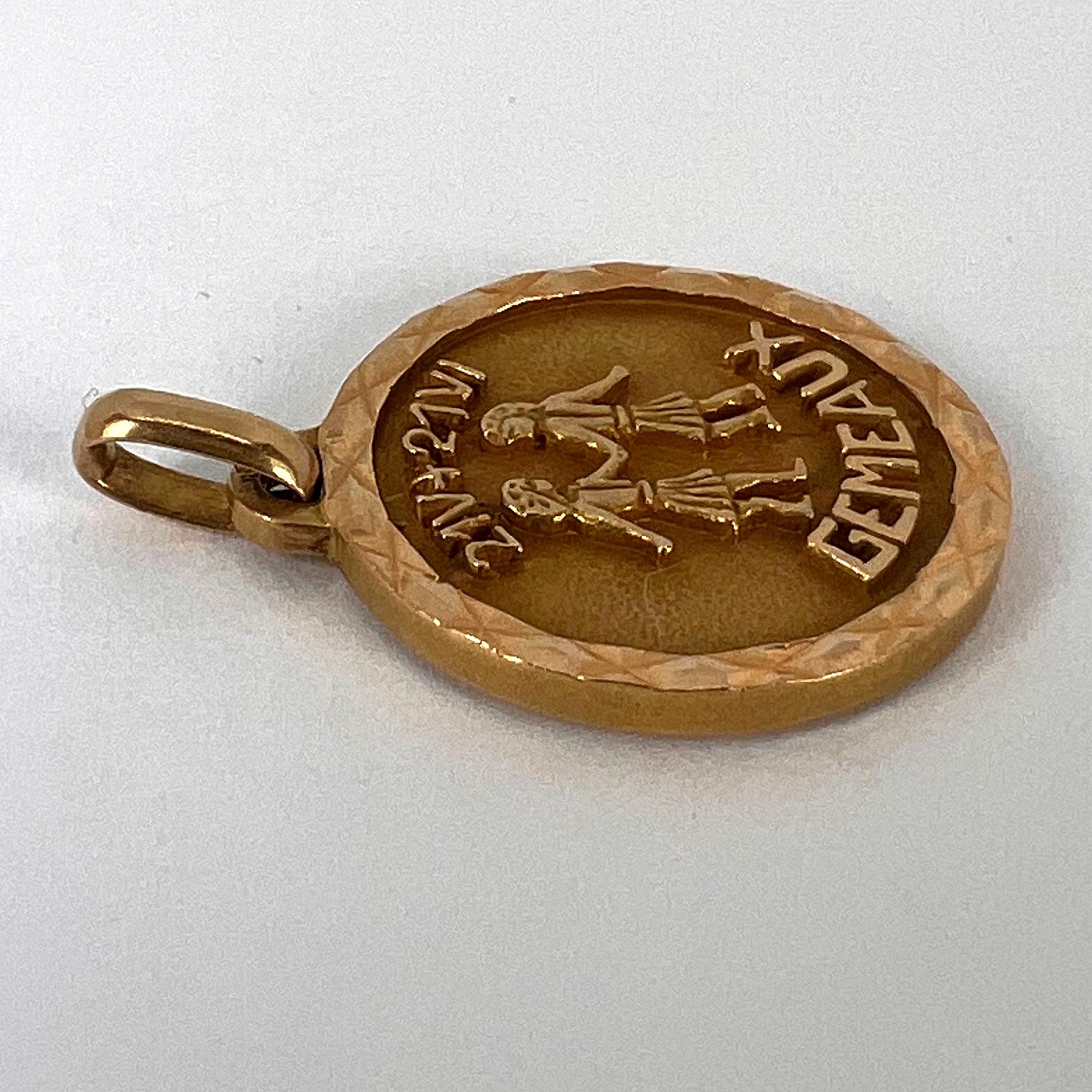 French Zodiac Gemini Starsign 18K Yellow Gold Charm Pendant For Sale 10