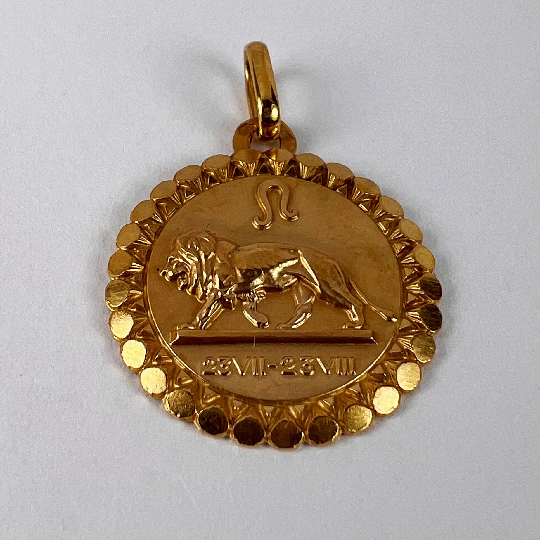 French Zodiac Leo Lion 18K Yellow Gold Charm Pendant 3