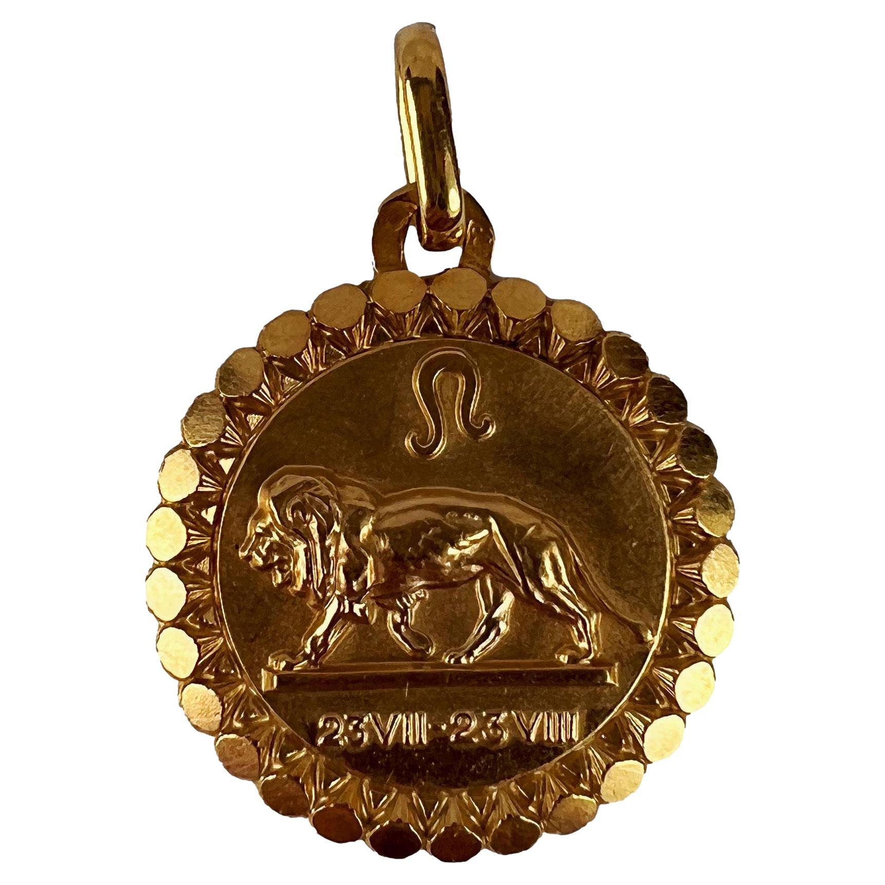 French Zodiac Leo Lion 18K Yellow Gold Charm Pendant