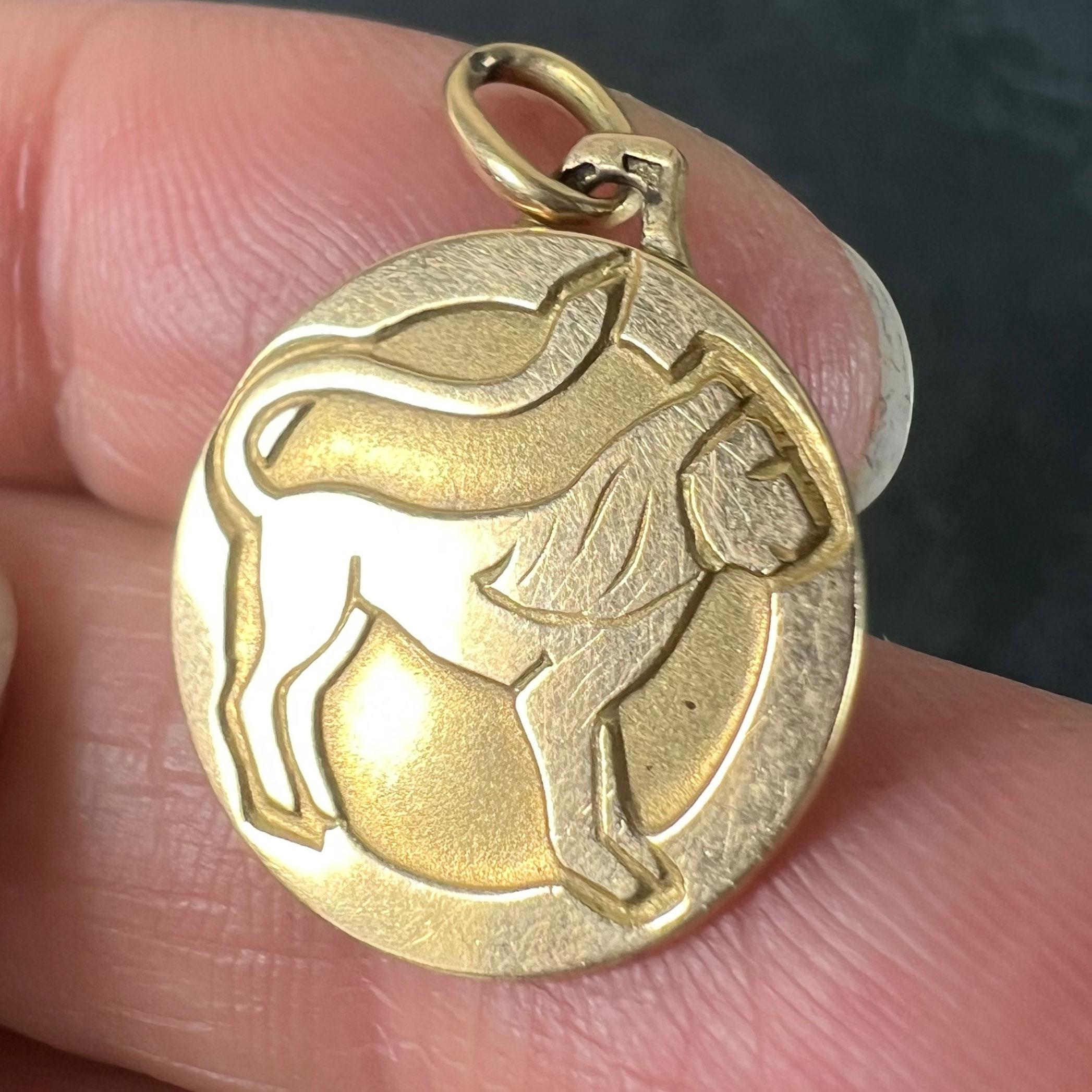 Ciondolo a forma di medaglia con charme in oro giallo 18 carati con il segno zodiacale del Leone in vendita 2