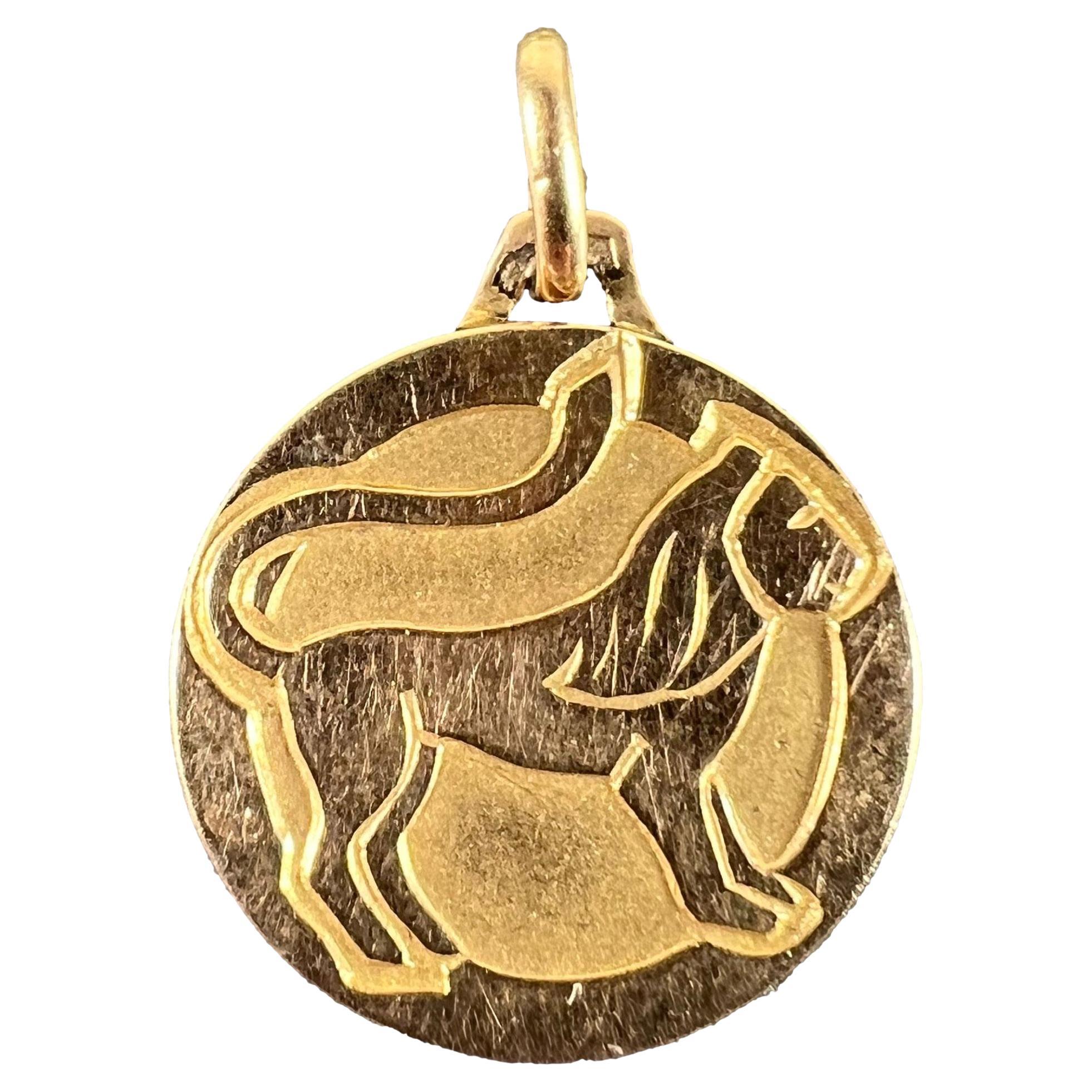 Französisch Zodiac Leo Sternzeichen 18K Gelbgold Charm Medal Anhänger