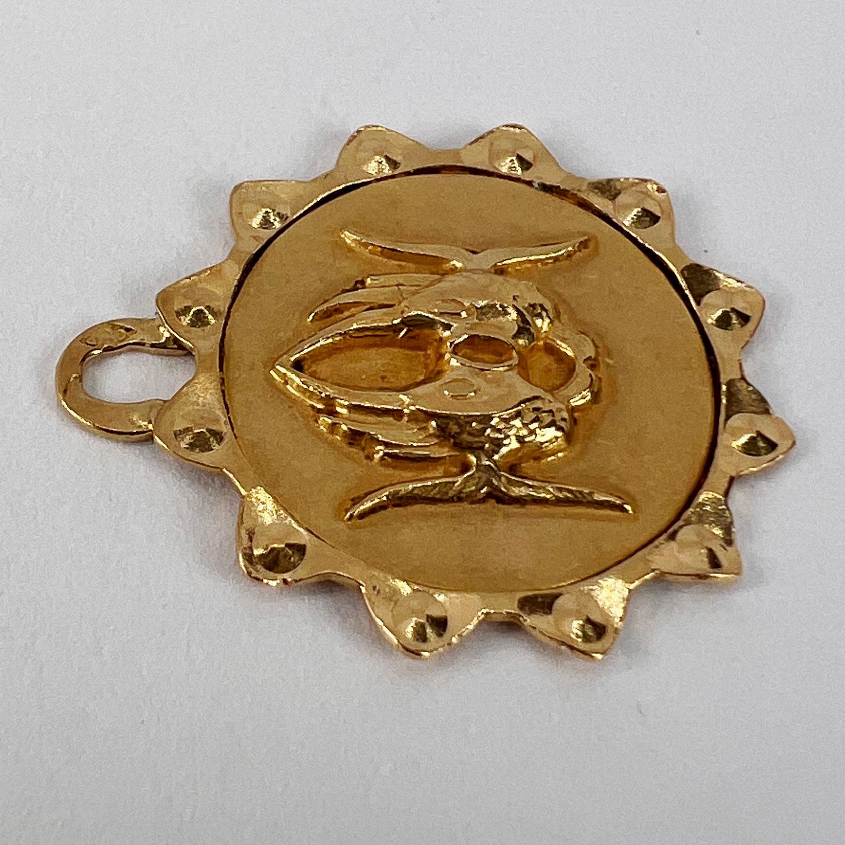 French Zodiac Pisces Fish 18K Yellow Gold Charm Pendant For Sale 3