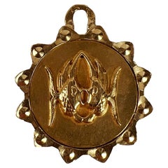 Pendentif breloque en or jaune 18 carats avec poissons du zodiaque français