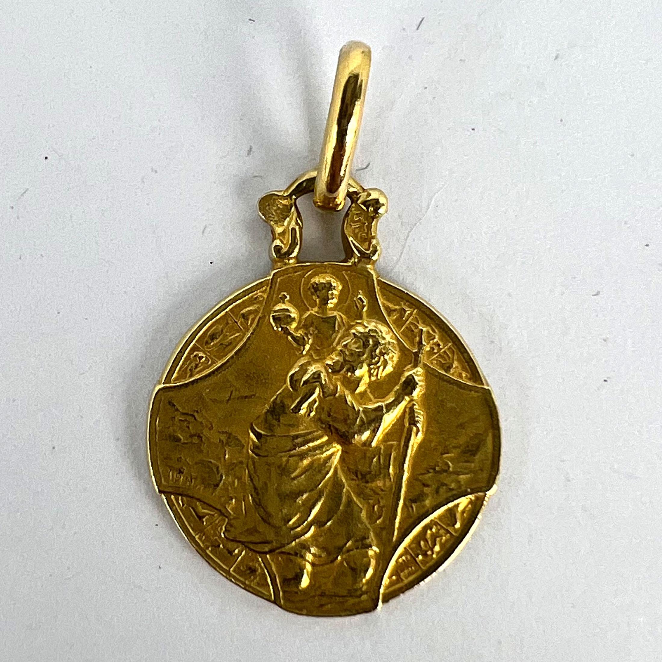 French Zodiac Saint Christopher Triumph of Speed 18K Yellow Gold Charm Pendant For Sale 7