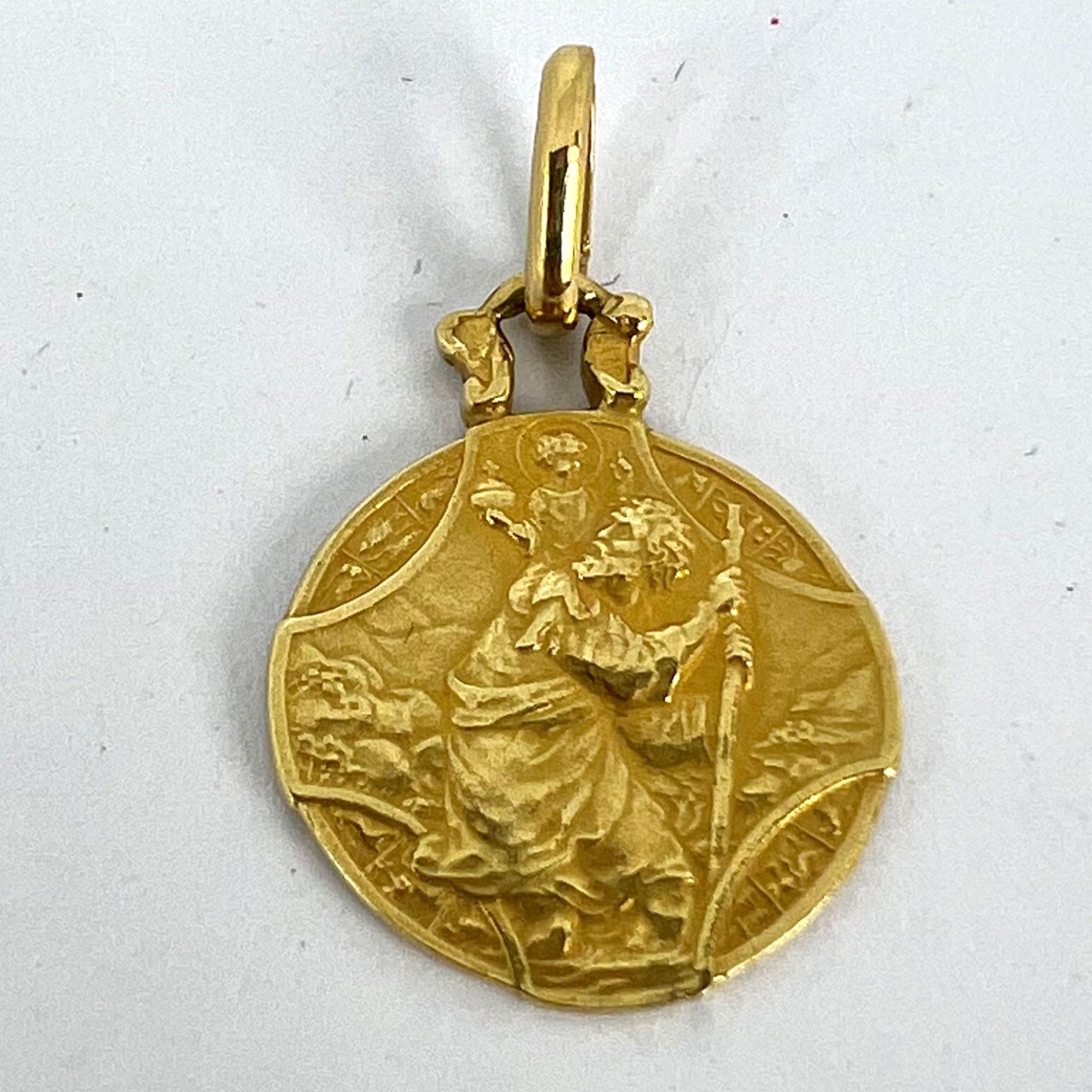 French Zodiac Saint Christopher Triumph of Speed 18K Yellow Gold Charm Pendant For Sale 8