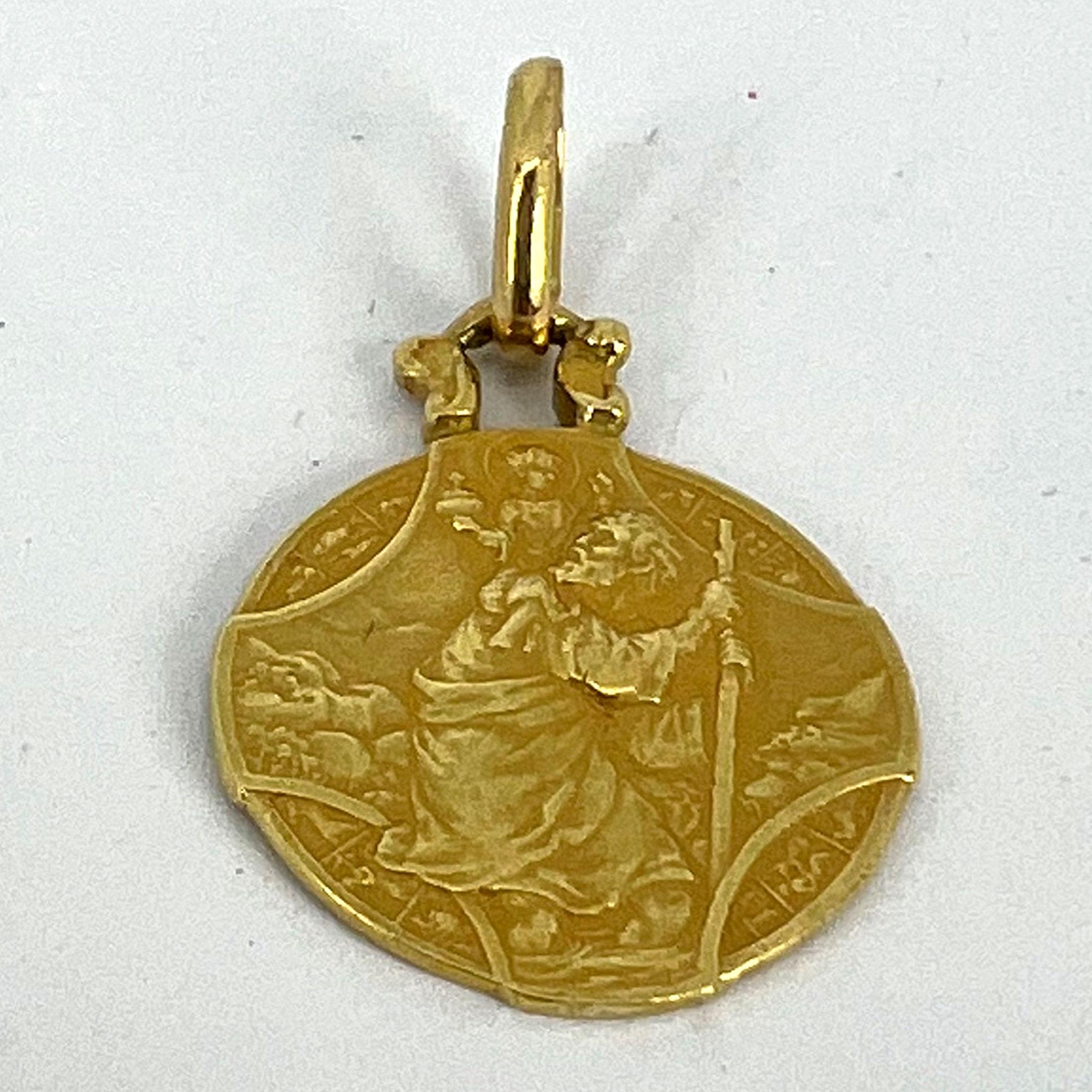 French Zodiac Saint Christopher Triumph of Speed 18K Yellow Gold Charm Pendant For Sale 9