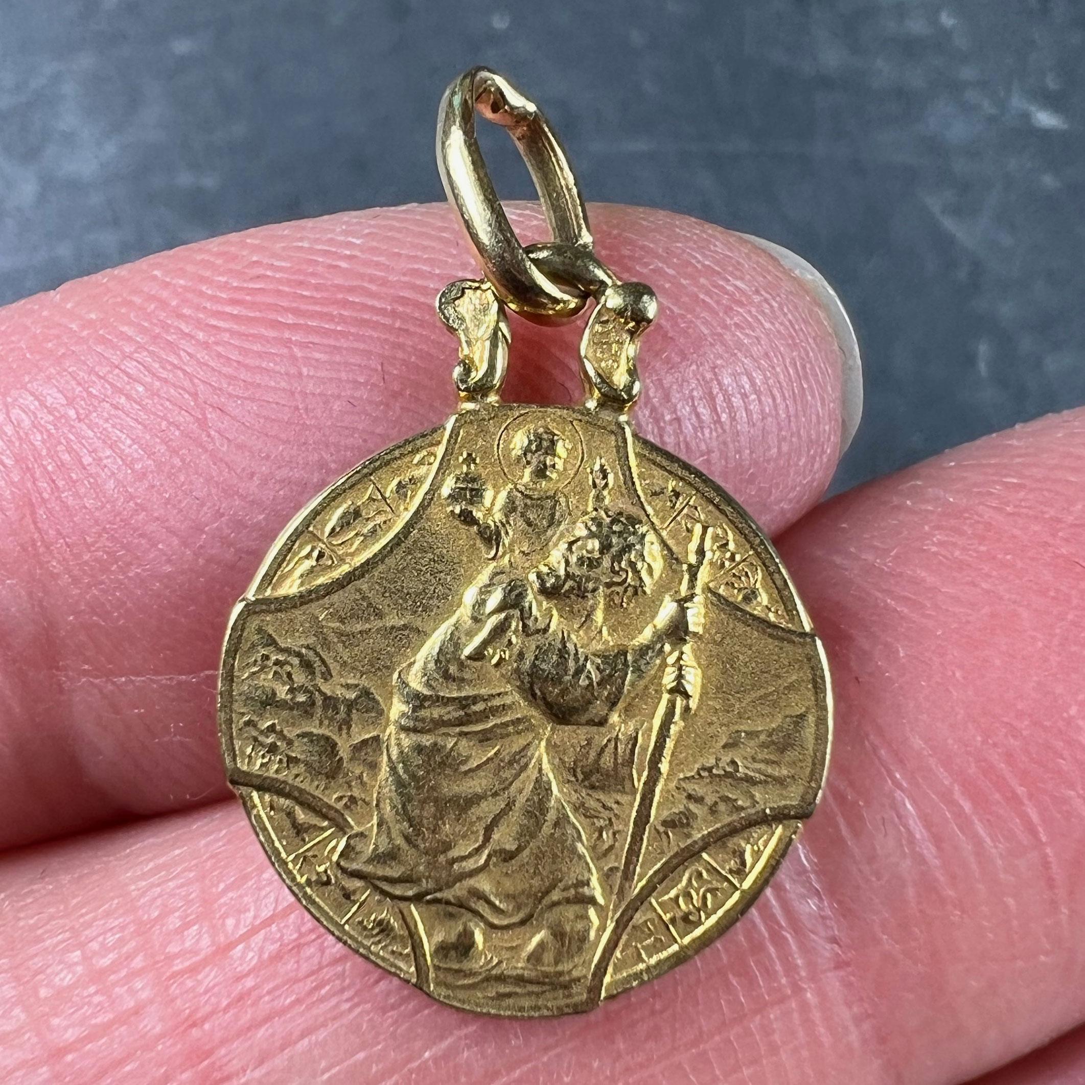 French Zodiac Saint Christopher Triumph of Speed 18K Yellow Gold Charm Pendant For Sale 1