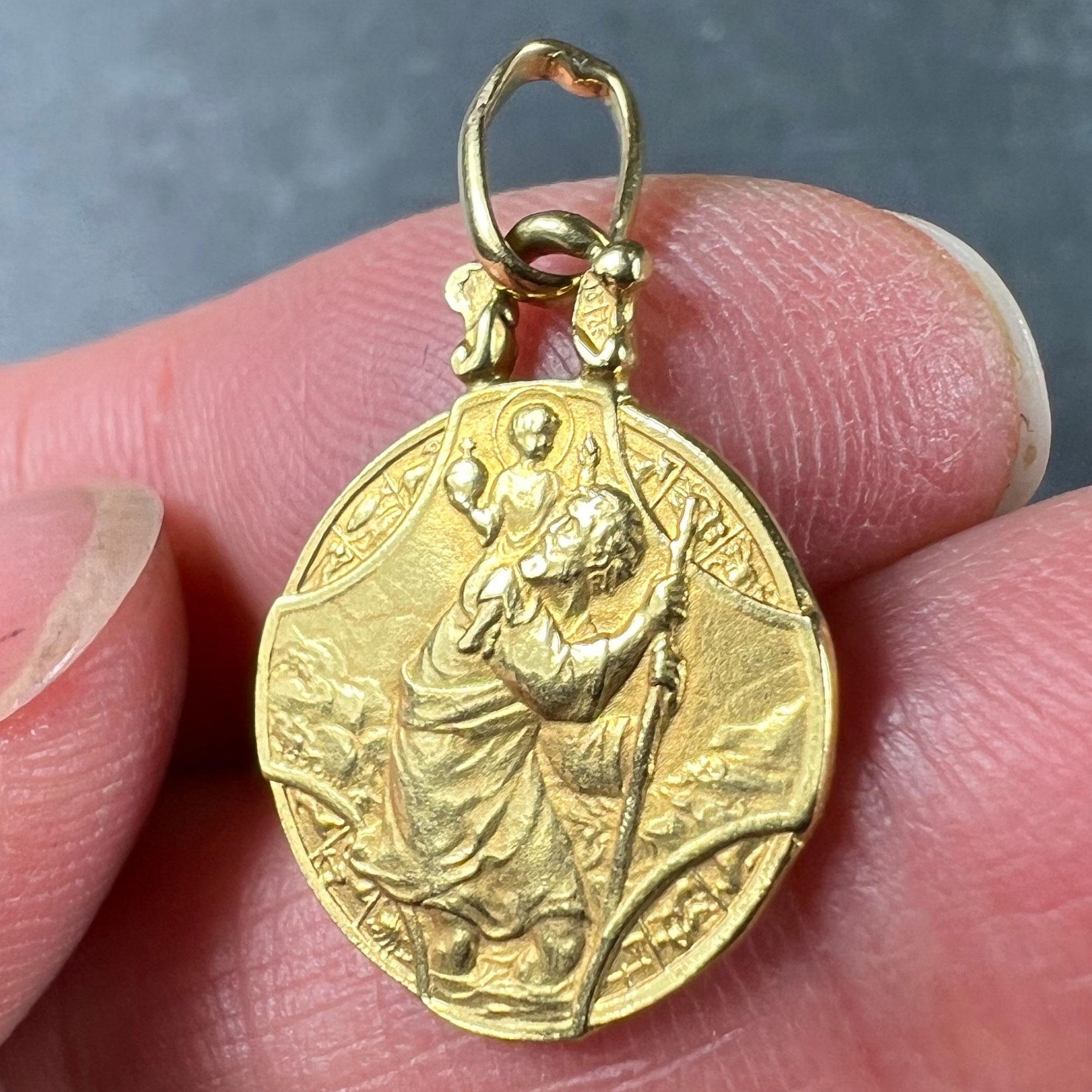 French Zodiac Saint Christopher Triumph of Speed 18K Yellow Gold Charm Pendant For Sale 2