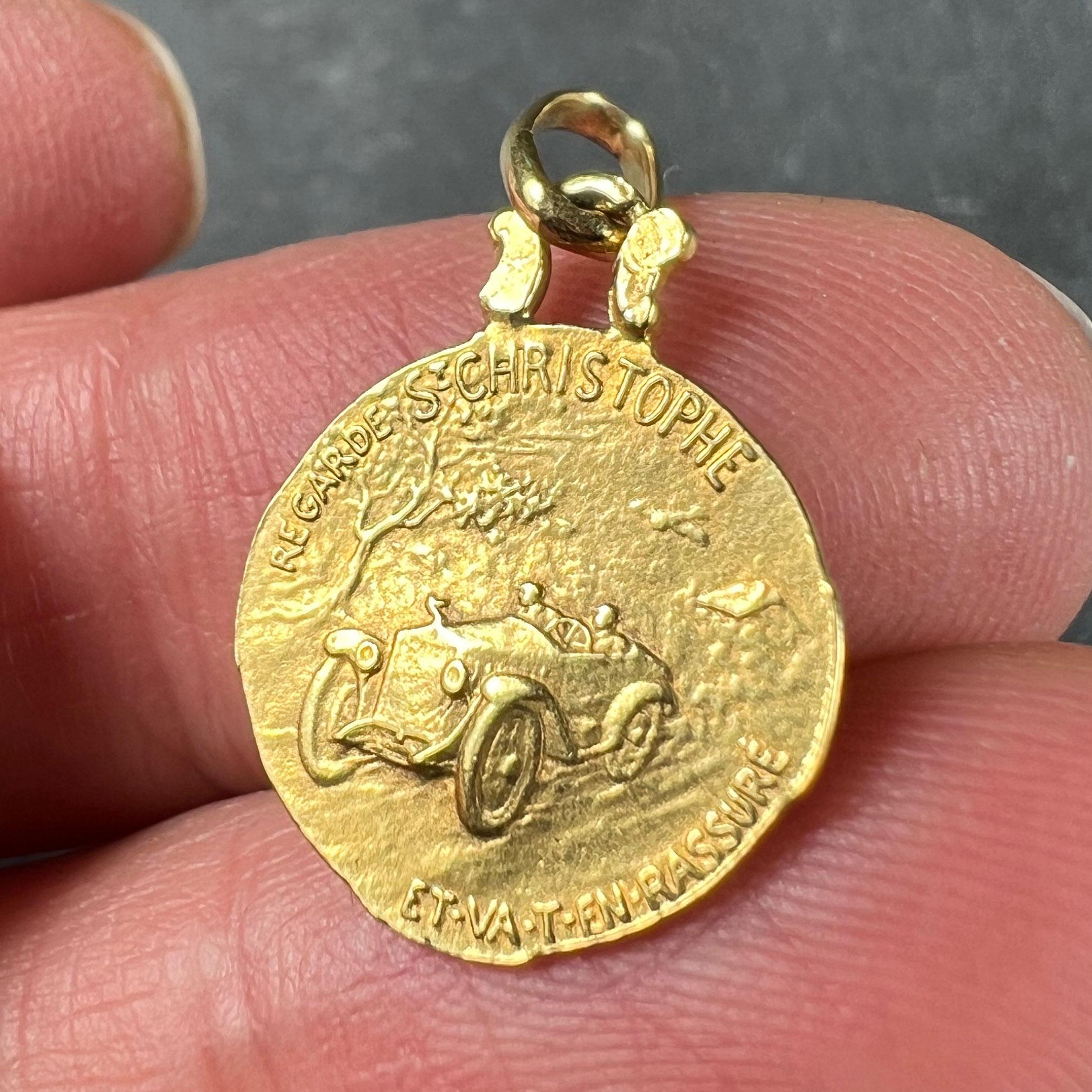 French Zodiac Saint Christopher Triumph of Speed 18K Yellow Gold Charm Pendant For Sale 4