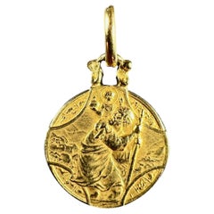 Vintage French Zodiac Saint Christopher Triumph of Speed 18K Yellow Gold Charm Pendant