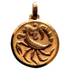 French Zodiac Scorpio Starsign 18K Yellow Gold Charm Pendant