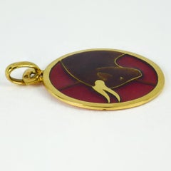 French Zodiac Taurus Plique A Jour Enamel 18K Yellow Gold Charm Pendant