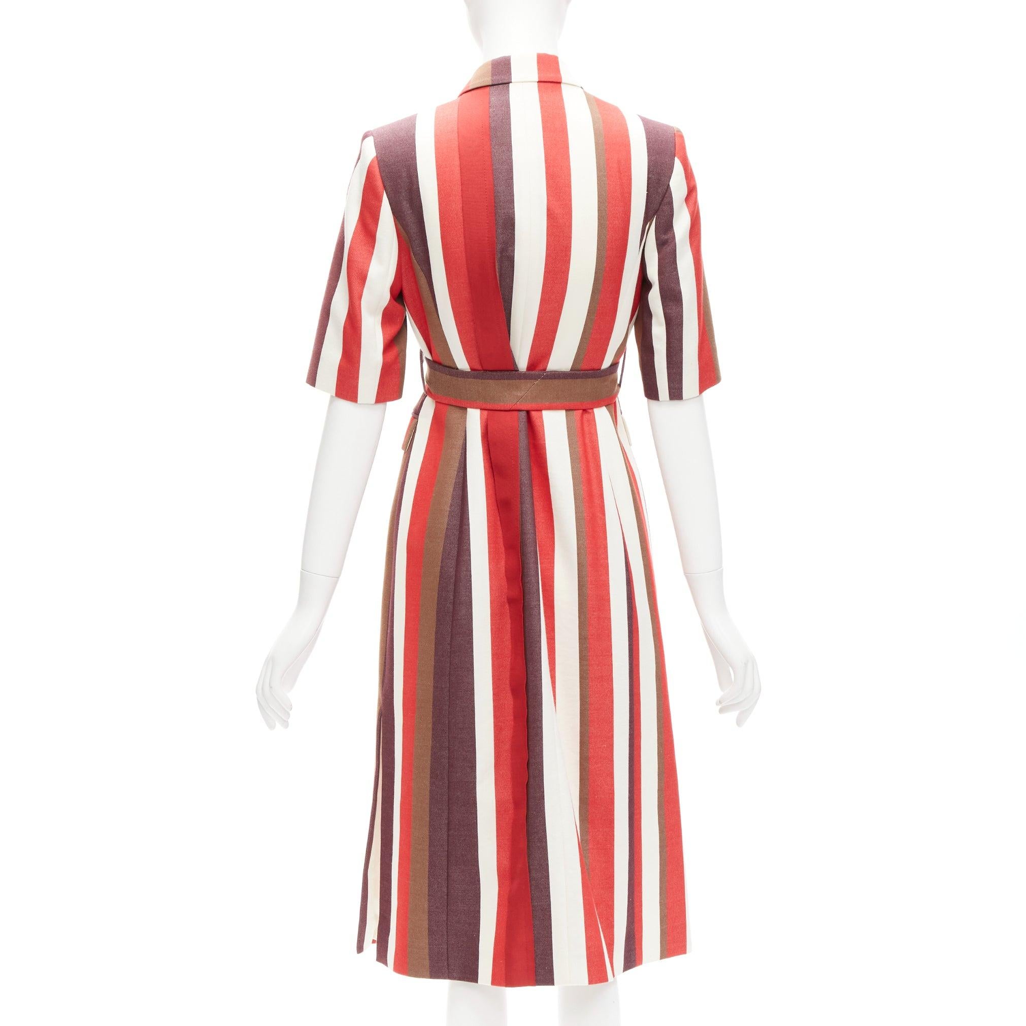 FRENKEN red bold graphic stripes cotton tie belt long coat IT34 XXS In Good Condition For Sale In Hong Kong, NT