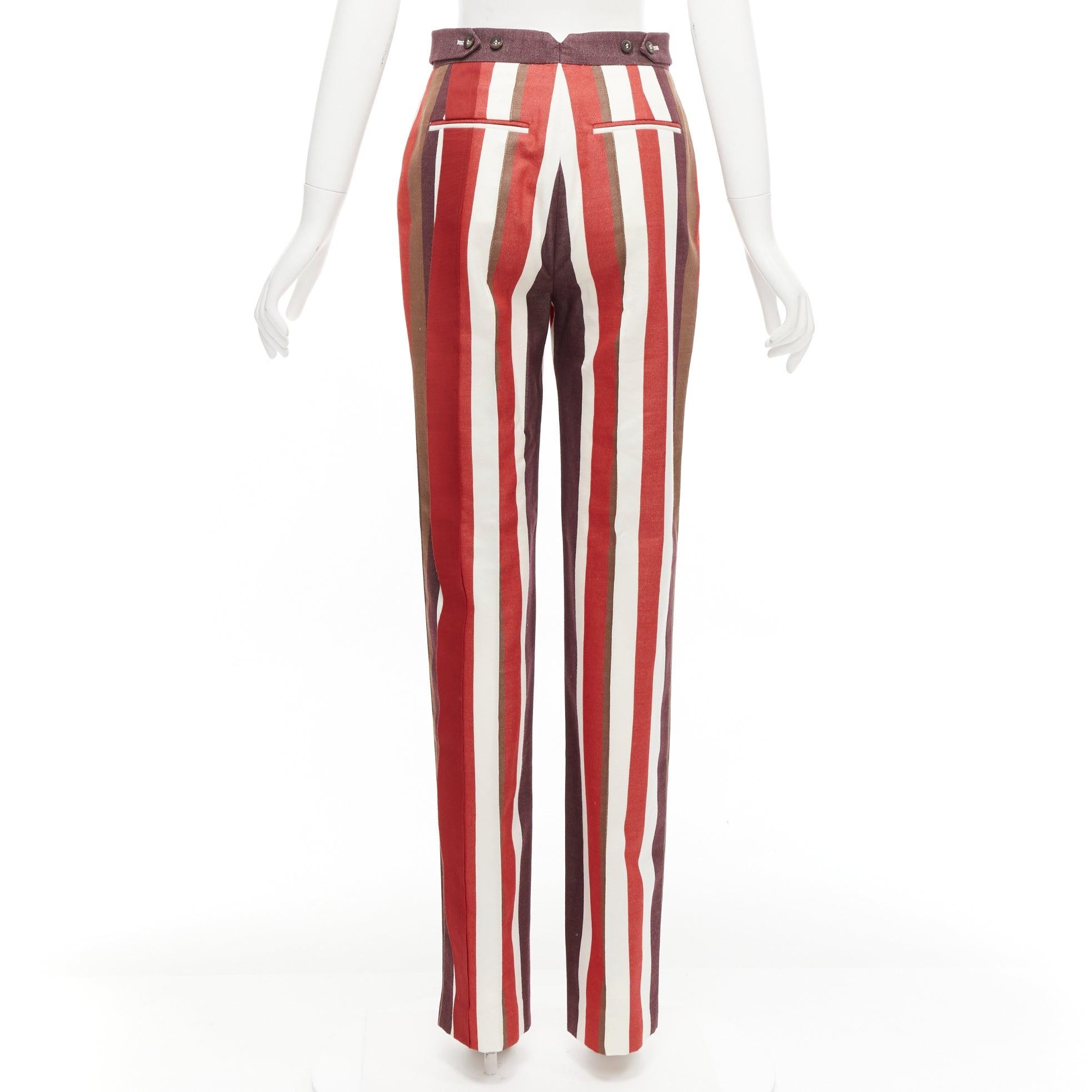 FRENKEN red cotton wool blend graphic stripe wide leg pants IT34 XXS In Excellent Condition For Sale In Hong Kong, NT