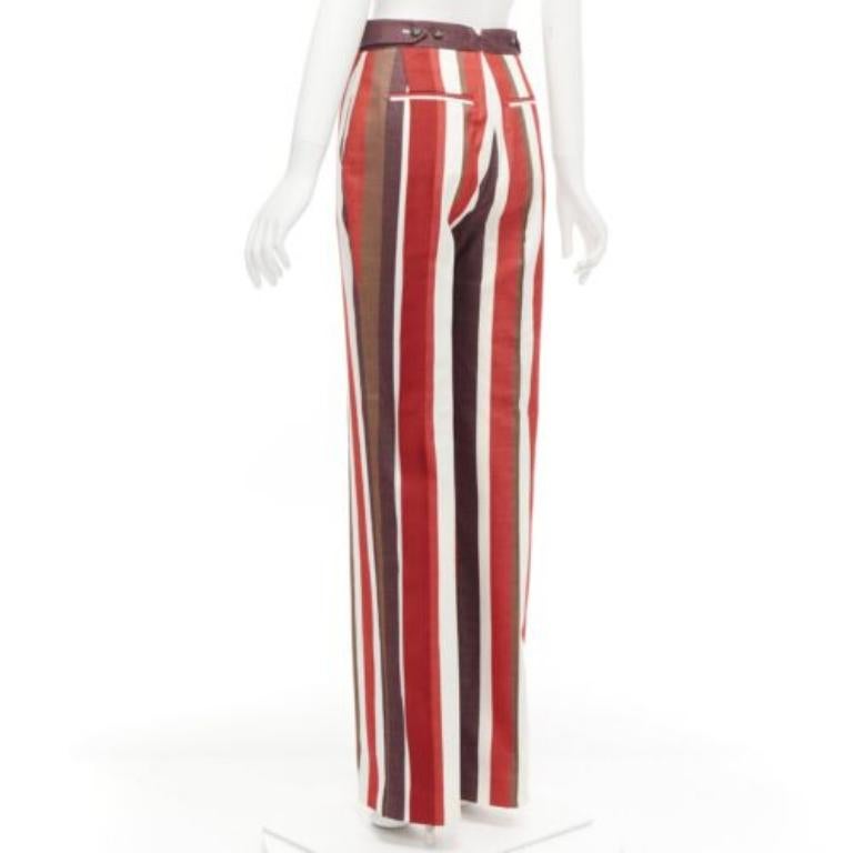 FRENKEN Pantalon large à rayures graphiques en laine de coton mélangée rouge IT34 XXS en vente 1