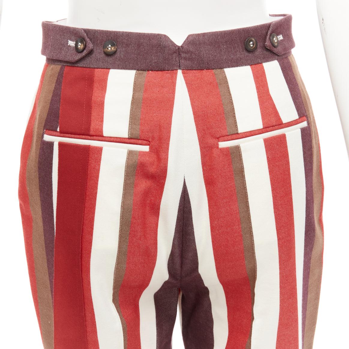 FRENKEN red cotton wool blend graphic stripe wide leg pants IT34 XXS For Sale 1